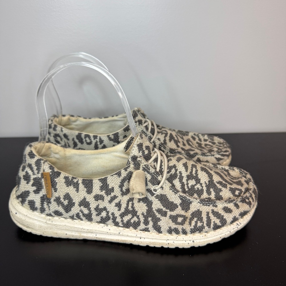 Hey‎ Dude Wendy Cheetah Woven Slip On Loafers Womens 6 Grey Cream Lightweight